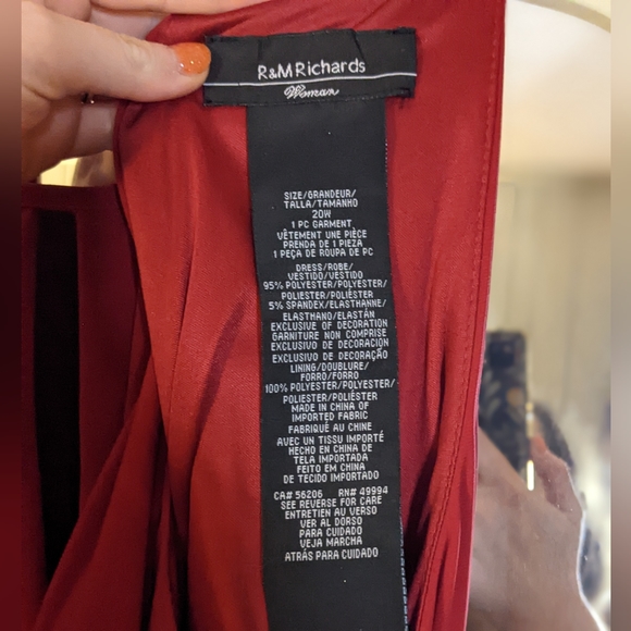 R&M Richards Red Sleeveless Gown with Embellished Waist - Picture 3 of 5